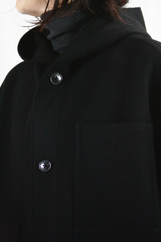 HYKE / MELTON HOODED WORK JACKET / BLACK / 17474