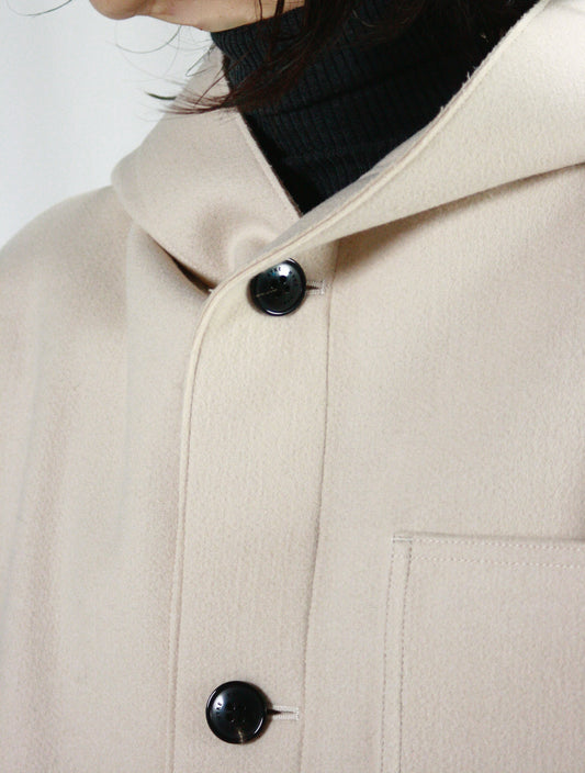 HYKE / MELTON HOODED WORK JACKET / CREAM / 17474