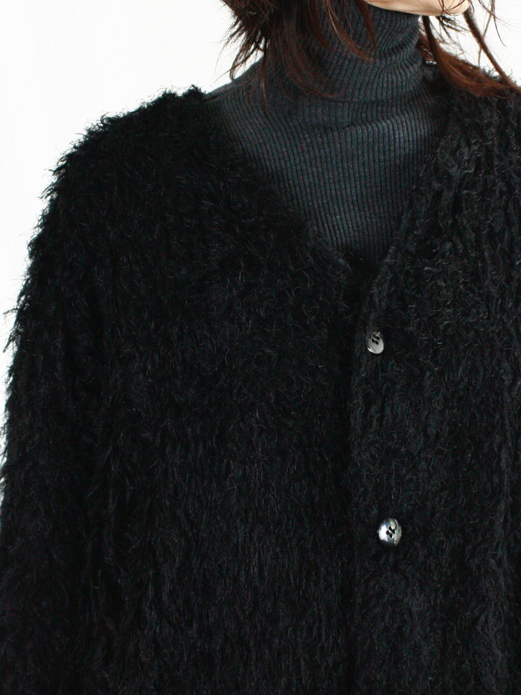 08sircus / Hairy cut jacquard over cardigan / black / S24AW-OT15