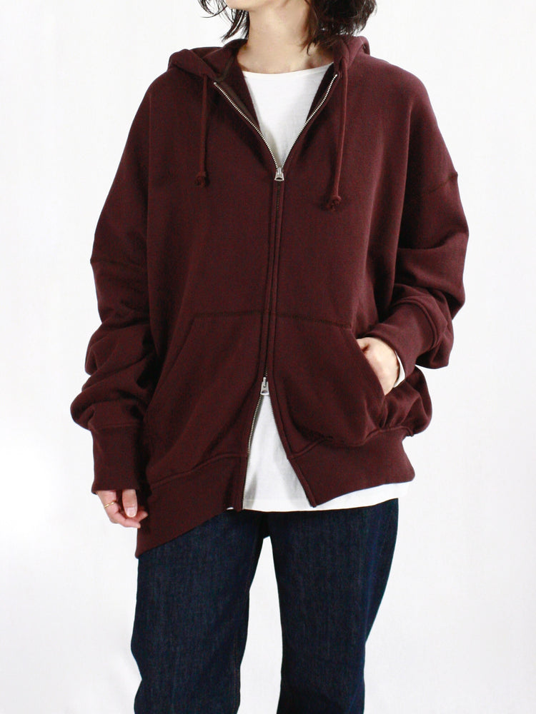 INSCRIRE / Asymmerty Zip Hoodie / BORDEAUX BROWN /  124AW-BC87