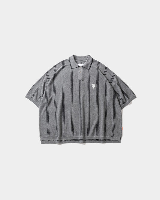 TIGHTBOOTH / STRIPE KNIT POLO・GREY・SS24-KN02